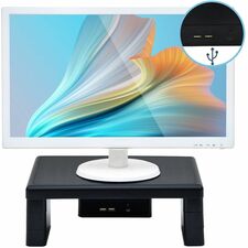 Monitor Stand, w/2 USB Ports, 13"x10-1/2"x1-4-3/4", Black