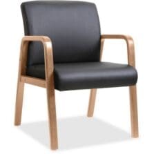 Guest Chair, Leather/Wood, 24"x25-8/5"x33-1/4", Black/Walnut