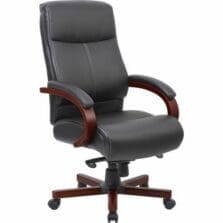Hi-Back Exec Chair, 26.77"x29.5"x42.91"-45.87", Black/Mahogany