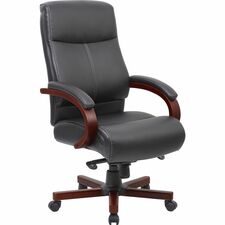 Hi-Back Exec Chair, 26.77"x29.5"x42.91"-45.87", Black/Mahogany