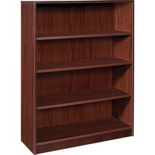 Bookcase, 4-Shelf, 3 Adj Shelves, 36"x12"x48", Mahogany