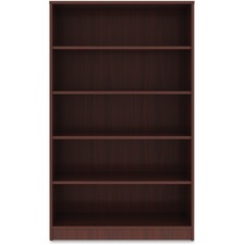 Bookcase, 5-Shelf, 4 Adj Shelves, 36"x12"x60", Mahogany