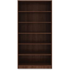 Bookcase, 6-Shelf, 5 Adj Shelves, 36"x12"x72", Walnut
