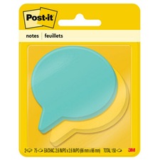 Super Sticky Die Cut Notes, 2/PK, Blue/Yellow