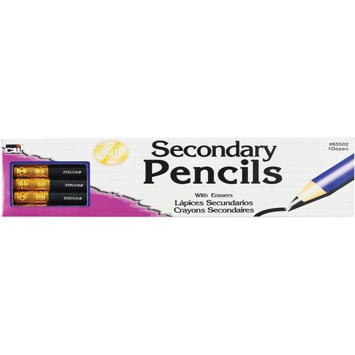 Secondary Pencils w/Erasers, 144/BX, Black