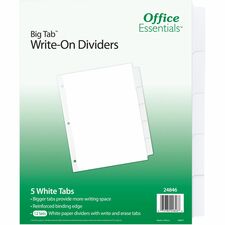 Write-On Dividers, 5-Tabs, 12ST/PK, 4/CT, White