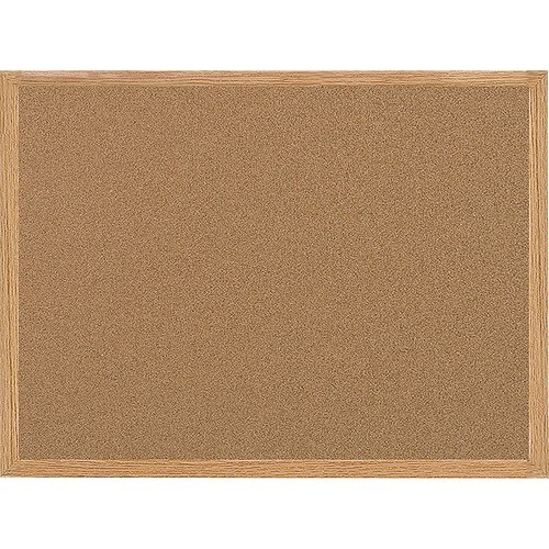 Value Cork Board with Oak Frame, 24" x 36", Brown Surface, Natural Oak Frame