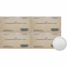 Plates, Coated Paper, Round, 9" Dia, 125/PK, 4PK/CT, White