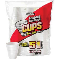 Cups, Hot/Cold, Foam, 8.5oz., 51/PK, White