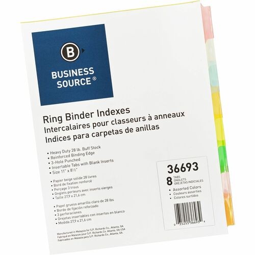 Ring Binder Indexes, 1-1/2" Tabs, 11'x8-1/2", 8-Tabs, 50ST/BX, MI