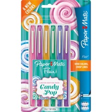 Felt Tip Pen, Med Pt, 6/PK, Candy Pop, Ast