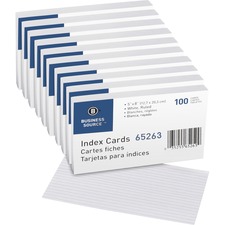 Index Cards, Ruled, 72 lb., 5"x8", 100/PK, 5/BX, White