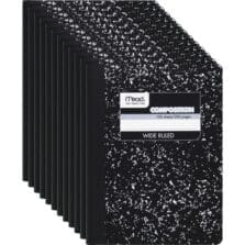 Composition Book, 100 Shts, 7-1/2"x9-3/4", BK 12/CT, Marble