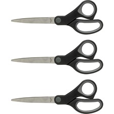 Straight Scissors, Rubber Handles, 7" Straight, 3/BD, Black