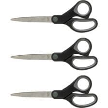 Straight Scissors, Rubber Handles, 8" Straight, 3/BD, Black