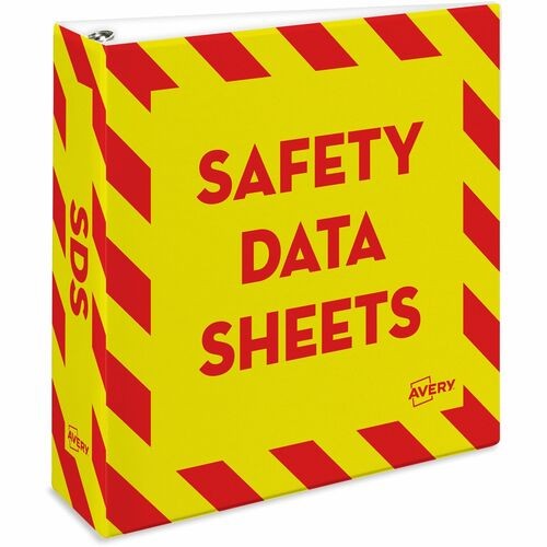 HEAVY-DUTY PREPRINTED SAFETY DATA SHEET BINDER, 3 RINGS, 3" CAPACITY, 11 X 8.5, YELLOW/RED