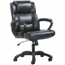 Mid-Back Chair, Leather, 26-1/2"Wx25-3/5"Dx43"H, Black