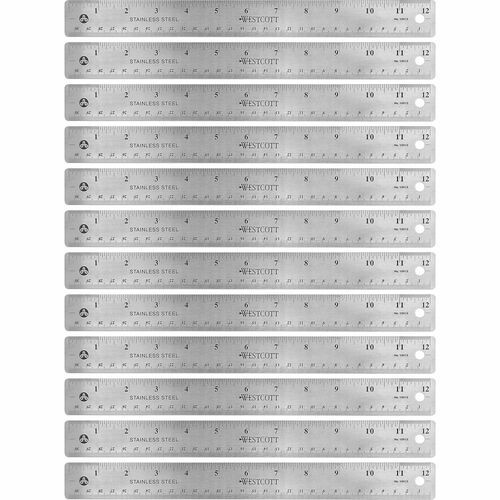 Rulers, 12"L, Stainless Steel, Nonslip Cork Back, 12/BX, SR