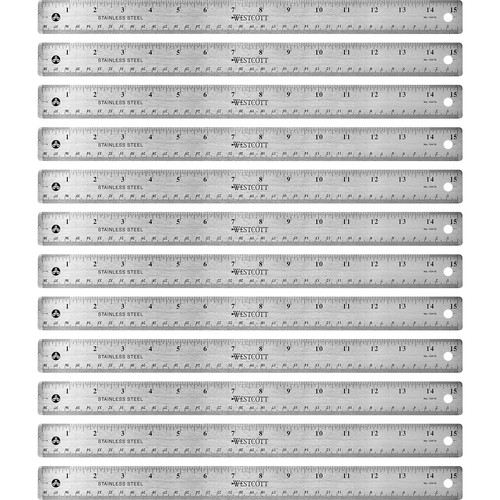 Rulers, 15"L, Stainless Steel, Nonslip Cork Back, 12/BX, SR