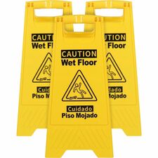 Sign, Wet Floor, w/Graphic, English/Spanish, 6/CT, 3/BD, YW/BK