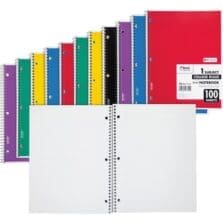 Notebooks, Spiral, 1-Subject, 100 Sht, 8"x10-1/2", 12/BD, AST