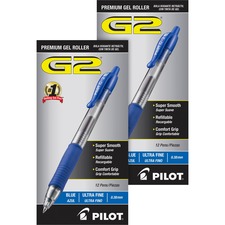 Retractable Pens, Ultra Fine, 24/BD, Clear Barrel/Blue Ink