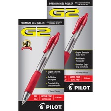 Retractable Pens, Ultra Fine, 24/BD, Clear Barrel/Red Ink