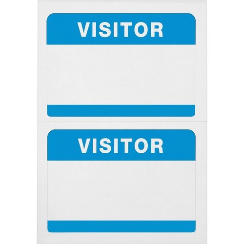 Badge Stickers, "Visitor", 3-1/2"x2-1/4", 100/BX, White/Blue
