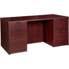 Double-pedestal Desk, F/F, B/B/F, 66"x30"x29", Mahogany