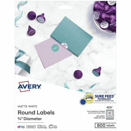 Printable Self-Adhesive Permanent ID Labels w/Sure Feed, 0.75" dia, White 800/PK