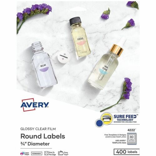 Printable Self-Adhesive Permanent ID Labels w/Sure Feed, 0.75" dia, Clear, 400/PK