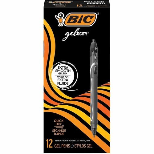 GEL-OCITY QUICK DRY GEL PEN, RETRACTABLE, MEDIUM 0.7 MM, BLACK INK, BLACK BARREL, DOZEN