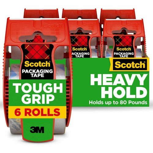 Tough Grip Moving Packaging Tape With Dispenser, 3" Core, 1.88" X 22.2 Yds, Clear, 6/pack