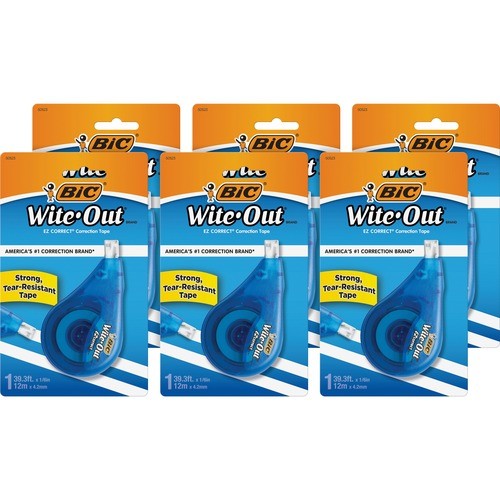 Correction Tape, 1/5"x39.3', Single Line, 6/BX, White