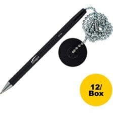 Counter Pen, w/24"L Chain & Base, Antimicrobial, 12/BX, BK