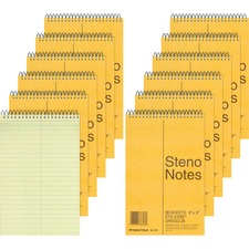 Steno Books, Gregg Ruled, 80 Sheets, 6"x9", 12/PK, GN Paper
