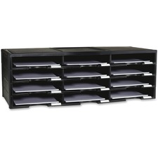 Organizer, 12 Compartments, Plastic, 14.13"x31.4"x10.5", Black