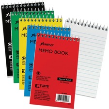 Memo Notebooks, Top Spiral, Narrow Rld, 50 Shts, 3"x5", 5/BD, AST