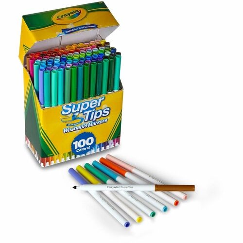 SUPER TIPS WASHABLE MARKERS, FINE/BROAD BULLET TIPS, ASSORTED COLORS, 100/SET
