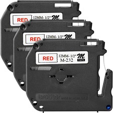 Labeling Tape, Nonlaminated, 1/2" Size, 3/BD, Red/White