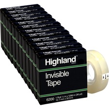 Invisible Tape, 1" Core, 1/2"x1296", 12 Rolls/BX, Clear
