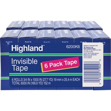 Invisible Tape, 1" Core, 3/4"x1000", 12 Rolls/BD, Clear