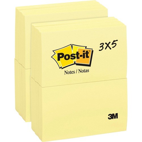 Post-it Notes, Original Pads, 3"x5", 100 SH/PD, 24/BD, Canary