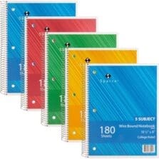 Notebook, 5 Subject, 10-1/2"x8", College Ruled, 180 Sht, 5/BD, AST