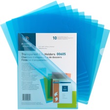 File Holders, Poly, Transparent, 11"x8-1/2", 10/PK, Blue