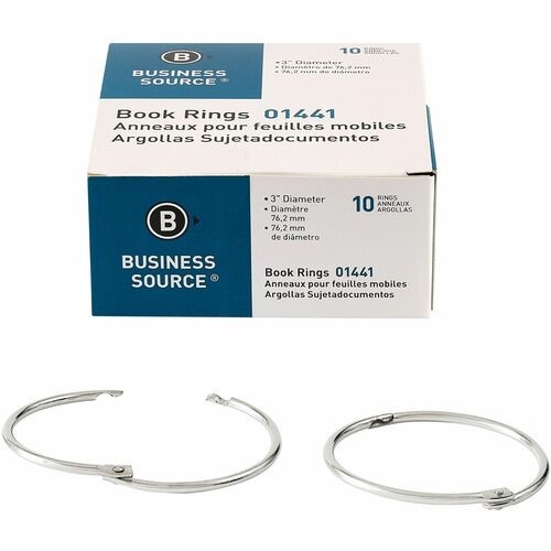 Book Rings, 3" Diameter, 10/BX, Silver