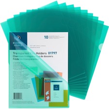 File Holders, Poly, Transparent, 11"x8-1/2", 10/PK, Green