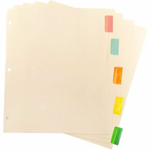 Ring Binder Dividers, w/ Pocket, 11"x9", 5/ST, Buff Stock/AST