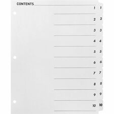 Index Dividers, w/TOC Page, 1-10, 10 Tabs/ST, 11"x8-1/2", White