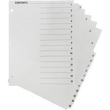 Index Dividers, w/TOC Page, 1-15, 15 Tabs/ST, 11"x8-1/2", White